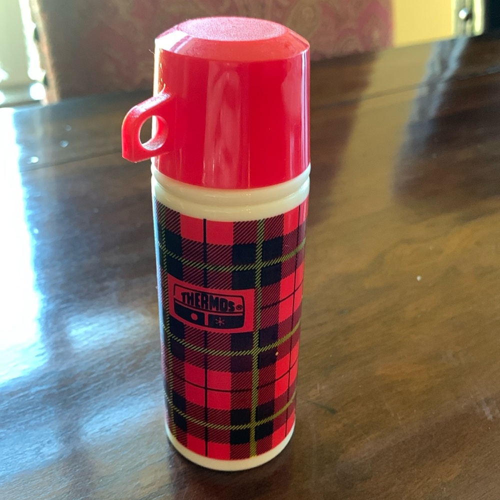 Vintage Avon Tartan Plaid Milk Glass mini Thermos Sweet Honesty Body Splash ❤️🎄